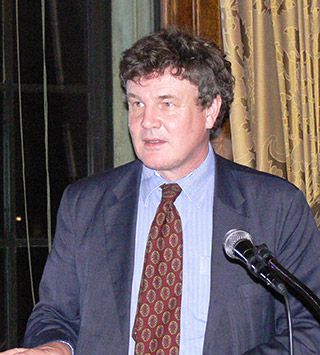 Peter Oborne speaking at the BICC annual dinner.